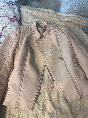 Zara Pale Pink Quilted Moto Jacket